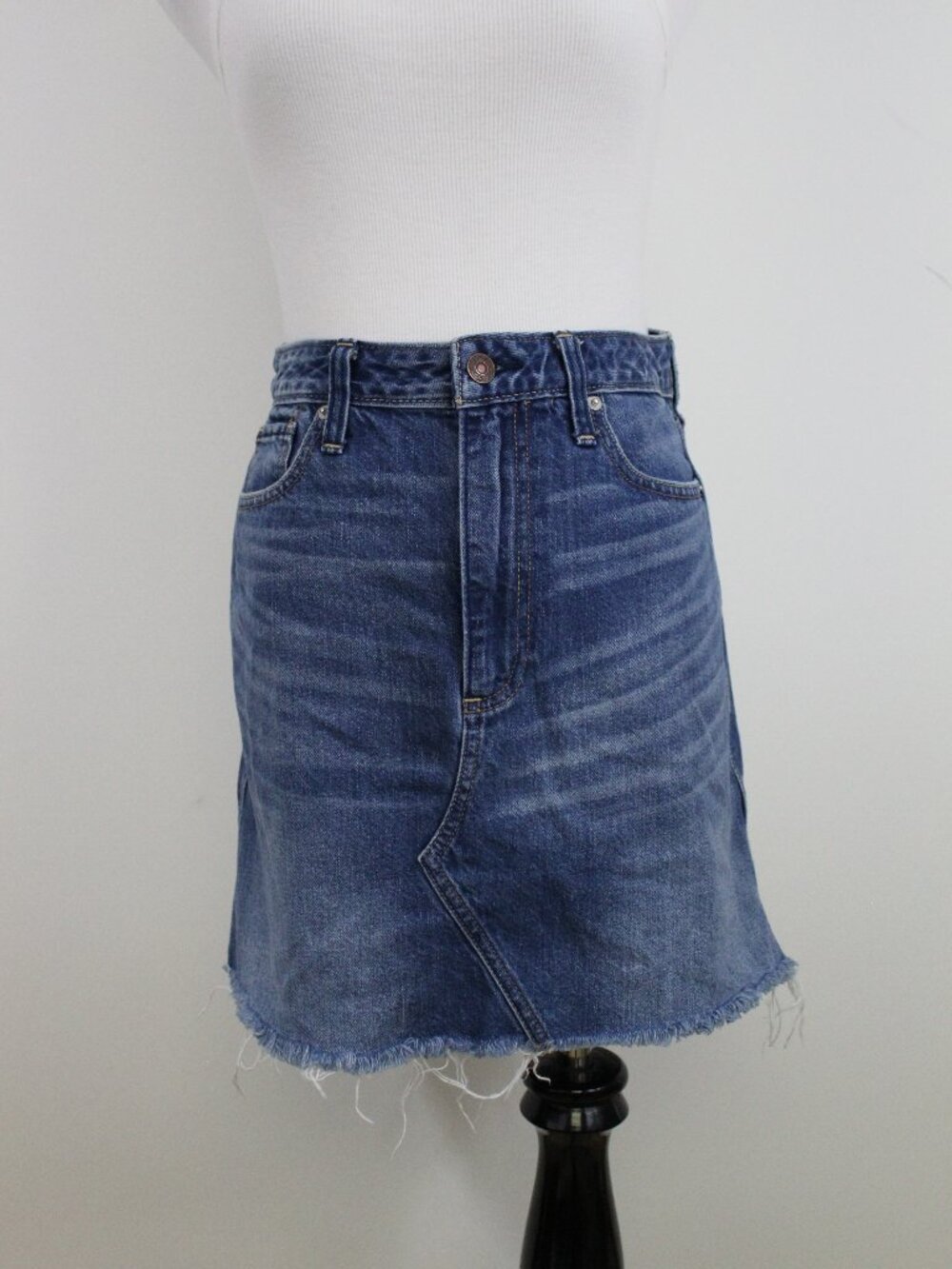 Abercrombie & Fitch Denim Mini Skirt Size 27 Raw Hem Y2K High‎ Rise Jean Skirt